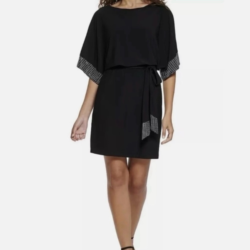 Jessica Howard Black Mini Dress with Patterned Sleeves